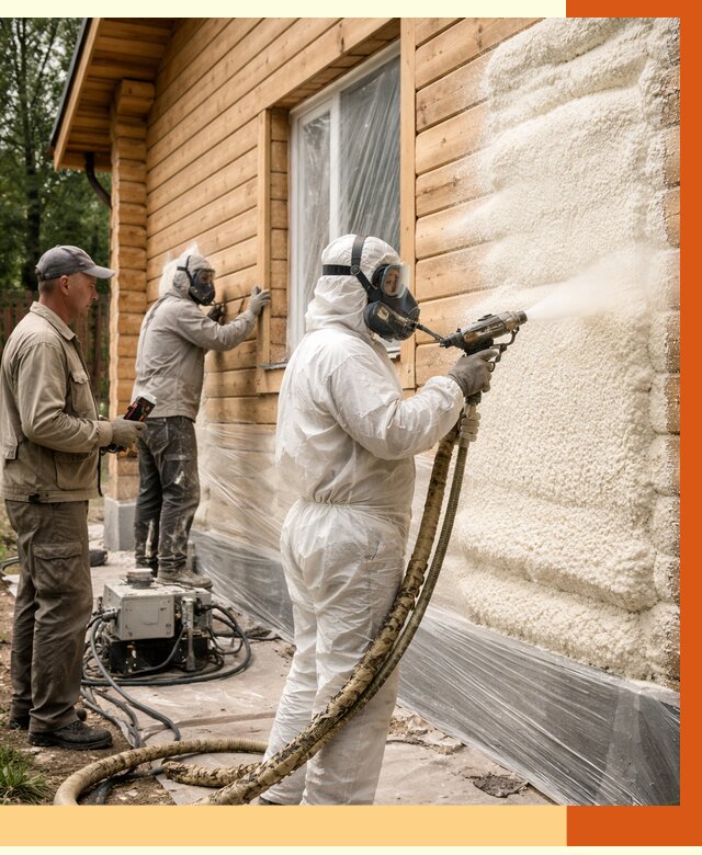 Утепление дома из бруса ППУ в Новомосковске от 3975 руб/м2 под ключ | ТепломастерНвм