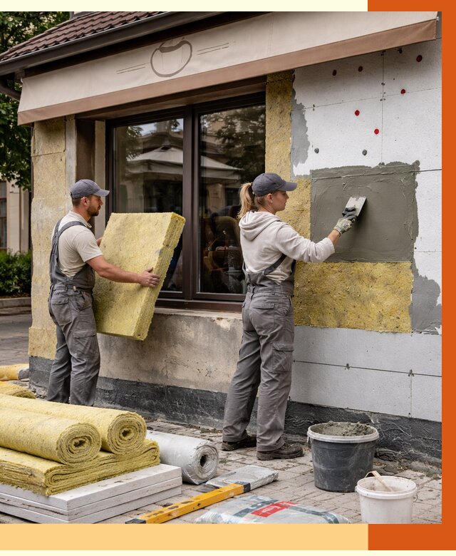 Утепление кафе в Новомосковске от 4337 руб/м2 — комплексно под ключ | ТепломастерНвм